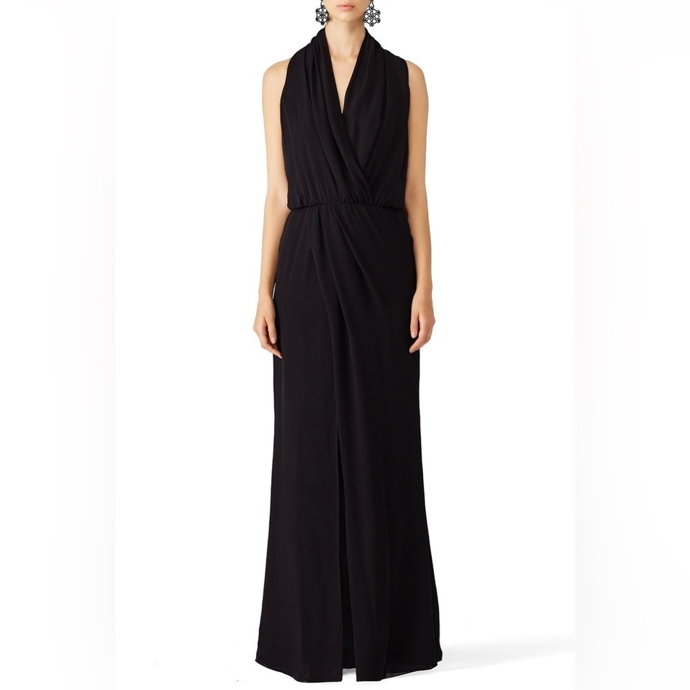 Parker Black Label Lagos Slit Silk Maxi Evening Gown Eggplant Plum Deep Purple